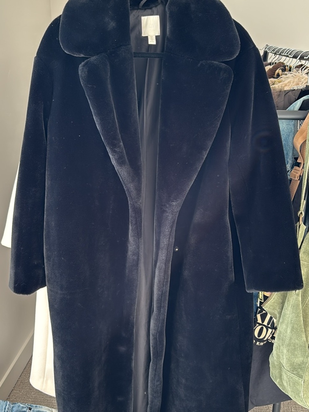 H&M Black Faux Fur Long Peacoat